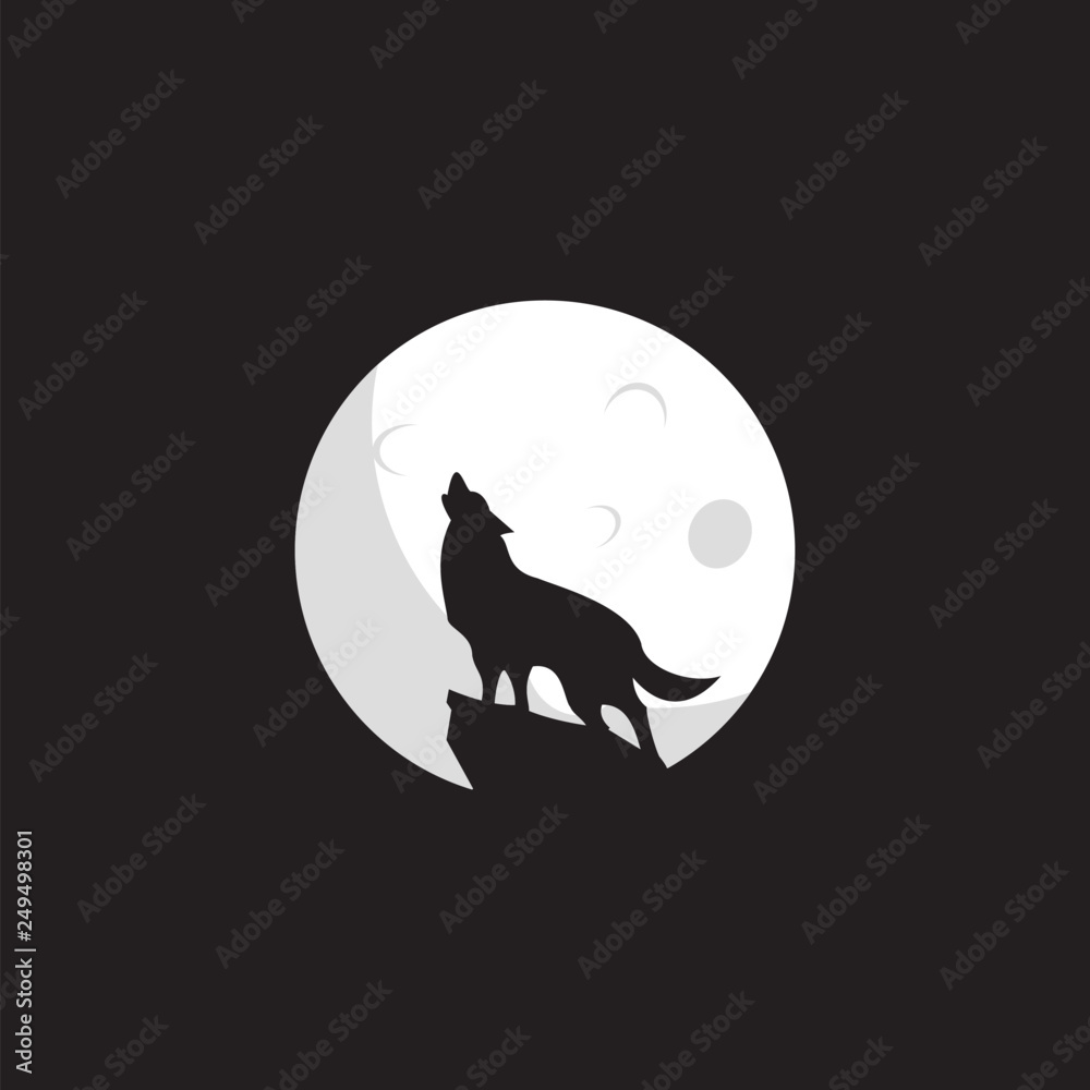 Wall mural wolf moon logo design. wolf icon flat vector illustration for logo.