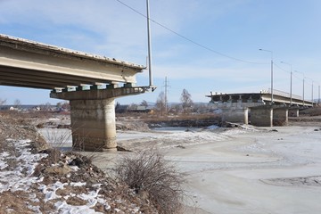 Destroyed bridge over the Chita River in the Trans-Baikal Territory