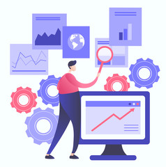Vector illustration of business, office workers are searching the information , Person analyzing business data - 249499766