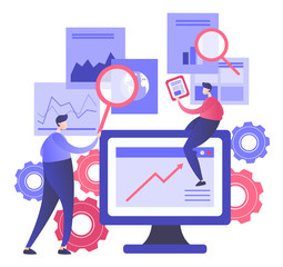 Vector illustration of business, office workers are searching the information , Person analyzing business data - 249499945