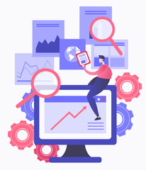 Vector illustration of business, office workers are searching the information , Person analyzing business data