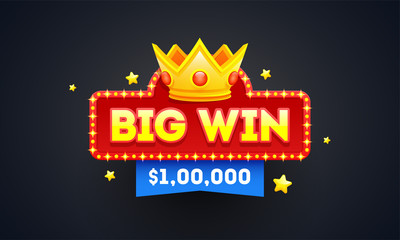 Big win emblem or badge design with winning prize value.