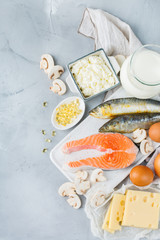 Assortment of healthy vitamin d source food