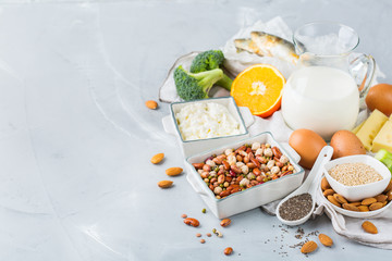 Assortment of healthy calcium source food