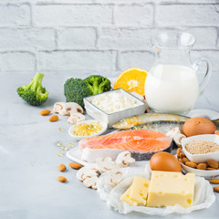 Assortment of healthy vitamin d and calcium source food