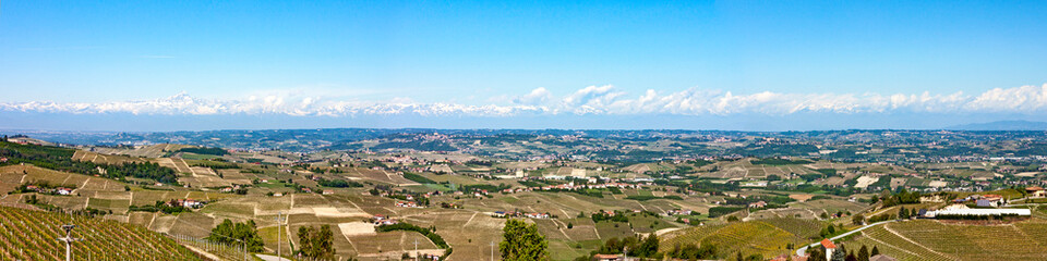 Aerial view of the vineyards of Castiglione Tinella, Piedmont.
