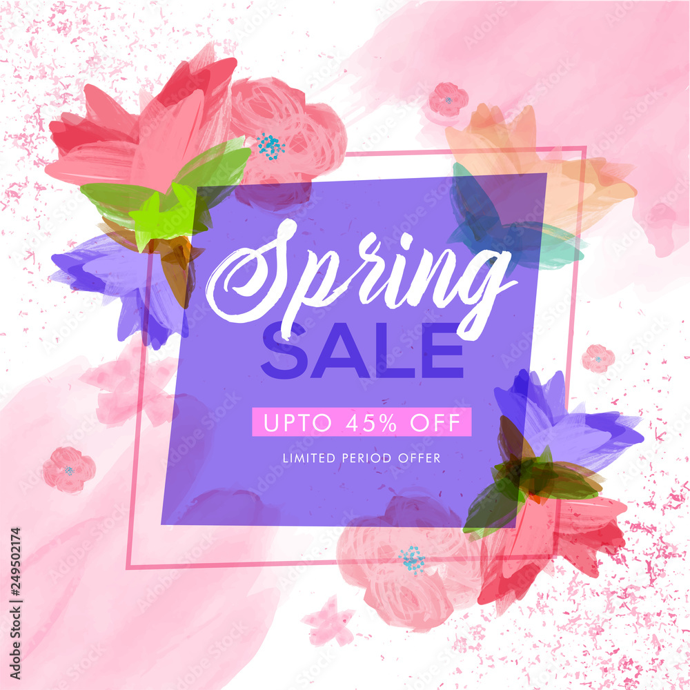 Poster Creative flowers decorated spring sale template or flyer design with 45% discount offer.