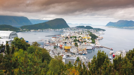 High angle view from viewpoint. Alesund.