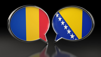 Fototapeta premium Romania and Bosnia and Herzegovina flags with Speech Bubbles. 3D illustration