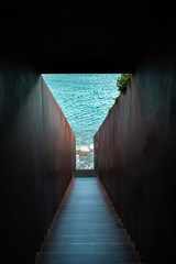 Walter Benjamin monument, rusty stairs to the water in Portbou.