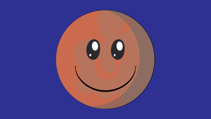 Mars planet vector design. Smiling planets of the Solar System. Planets with faces funny characters. 