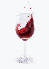 Red Wine Splashing In Glasses isolated on white with clipping path. 3d render