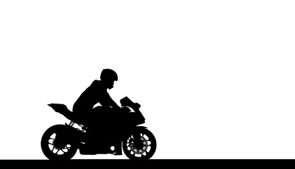 Obraz na płótnie Canvas Silhouette biker with his motorbike on white background