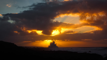 Waves hitting the coast during sunset in Lanzarote, La Santa