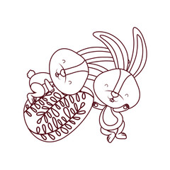 easter rabbits with egg isolated icon
