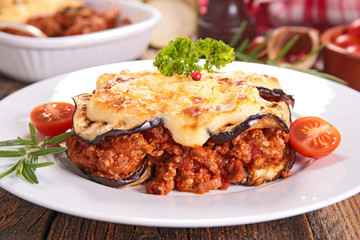 moussaka, beef with eggplant and cheese