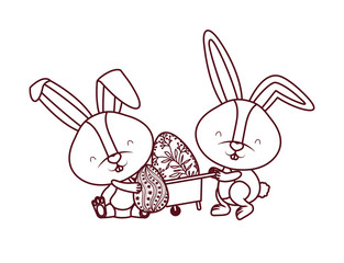 bunnies with wheelbarrow and easter egg icon