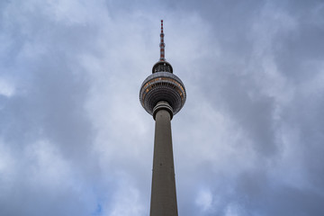Obraz premium tv tower Berlin isolated on natural blue sky background, The TV Tower located on the Alexanderplatz in Berlin, Germany