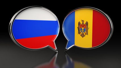 Russia and Moldova flags with Speech Bubbles. 3D illustration