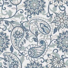Materiał do szycia Seamless Paisley pattern in indian style. Floral vector illustration