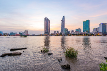 Saigon - Vietnam. December 14, 2015. City wiev on sun set in Ho Chi Minh City, Vietnam.  