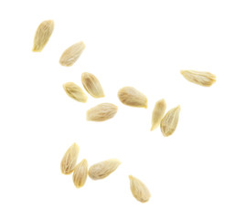 Seeds in tangerines on a white background