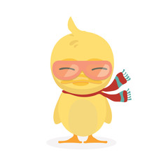 Cartoon baby duck on white background.