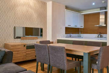 Living room interior with sofa and table