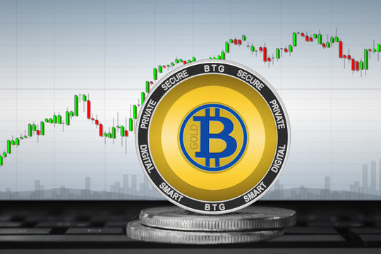 Bitcoin Gold; cryptocurrency coins - Bitcoin Gold (BTG) on the background of the chart