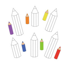 drawing worksheet for preschool kids with easy gaming level of difficulty. Simple educational game for children. Illustration of pencils for toddlers