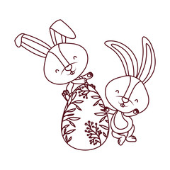 easter rabbits with egg isolated icon