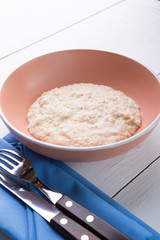 Fresh oatmeal porrdige served for breakfast