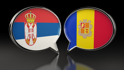 Obraz premium Serbia and Andorra flags with Speech Bubbles. 3D illustration