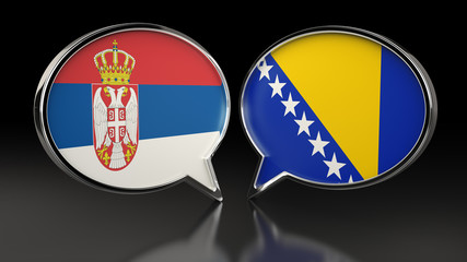 Serbia and Bosnia and Herzegovina flags with Speech Bubbles. 3D illustration