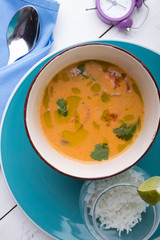 Tom yum thai soup served with rice