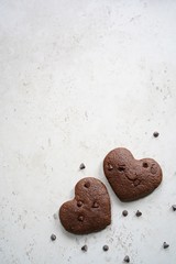 Homemade Brownie hearts with copy space