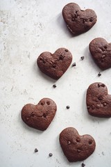 Homemade Brownie hearts with copy space