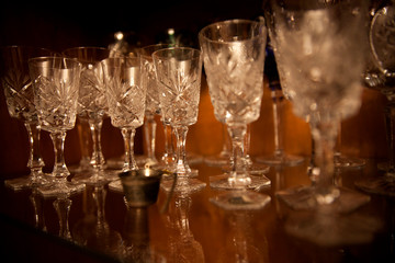 Old soviet crystal glass, closeup view of retro things.