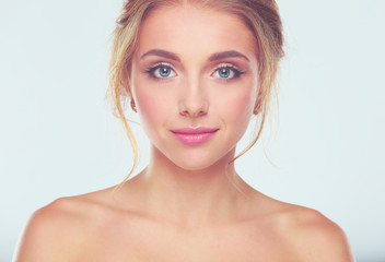 Fototapeta premium Portrait of beautiful woman on white background .