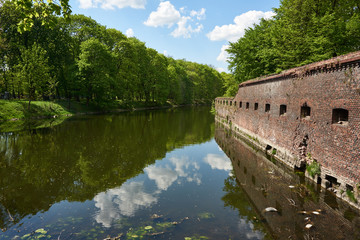 Russia. Kaliningrad. Moat with water at the Friedland Gate