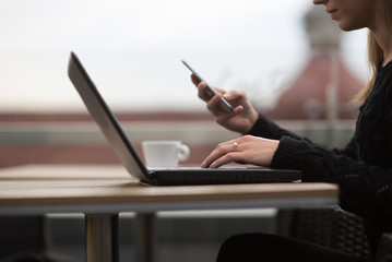 woman hands on laptop