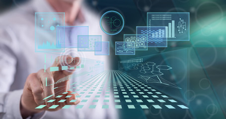 Man touching a business digital interface concept