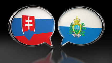 Slovakia and San Marino flags with Speech Bubbles. 3D illustration