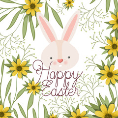 happy easter label with rabbit head isolated icon
