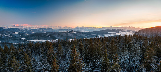 Obraz premium winter sunset in the Bernese Alps