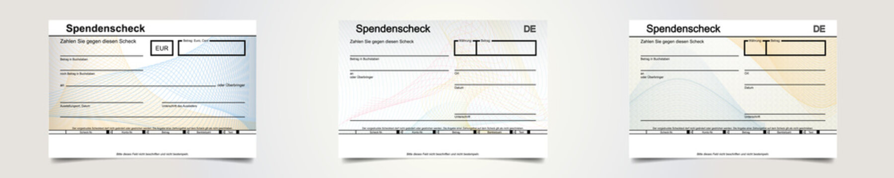 Set aus Spendenschecks mit abstrakten Mustern