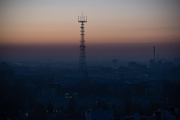 Fototapeta premium TV tower at sunrise. Minsk, Belarus