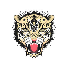 Furious leopard vector cartoon illustration isolated on a white background.