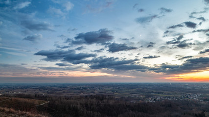 Colorful sunset in the italian vineyards