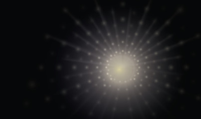Vector black abstract background with a golden flash or explosion and diverging golden rays.